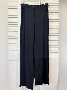 Equipment Women's Arwen Trouser Black Wide-Leg Crepe Draped Dress Pants  Size 8